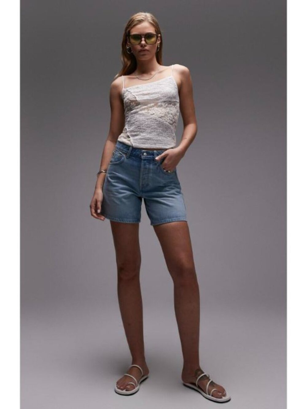 Topshop Editor High Waist Denim Shorts Light Blue US 4